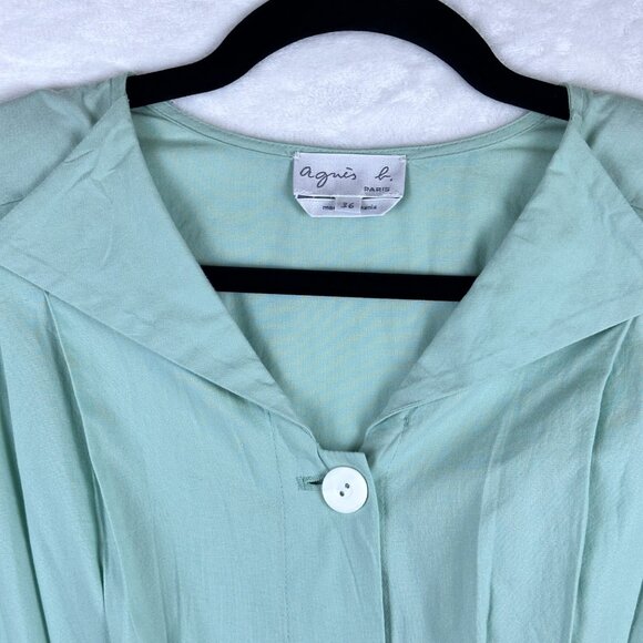 Vintage Agnès b. Paris Mint Green Button Front Belted Dress Sz 36/S Cottagecore - Picture 3 of 10